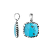 Handcrafted Sterling Silver Turquoise Shell Cushion Pendant With Balinese Frame Design.